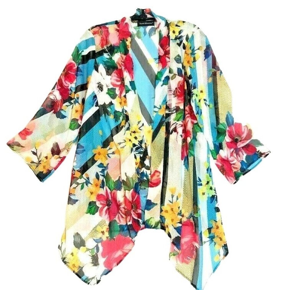 Sheer Floral 3/4 Sleeve cardigan by Travel Elements size L 12-14